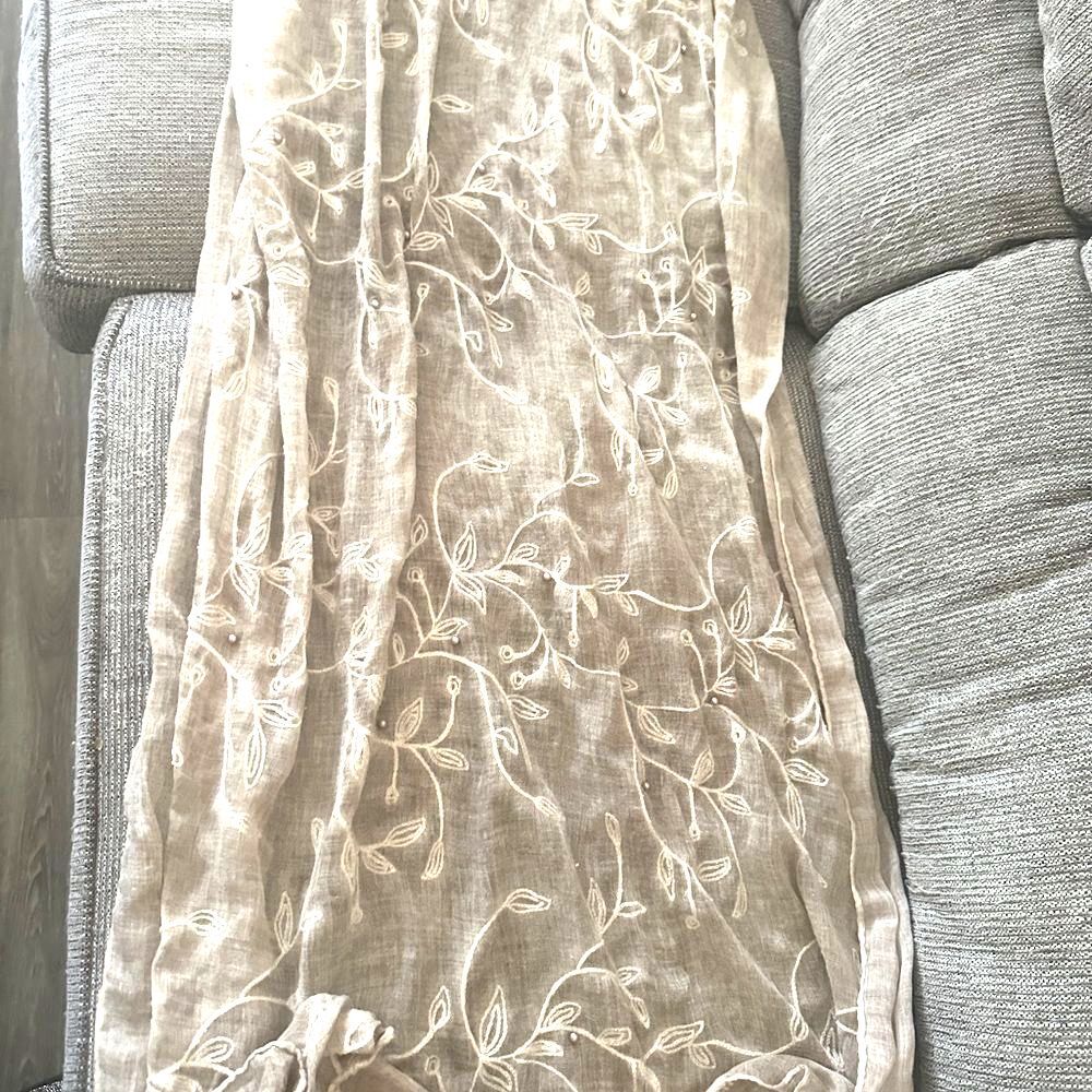 Elegant Embroidered Tan Scarf from Middle East
